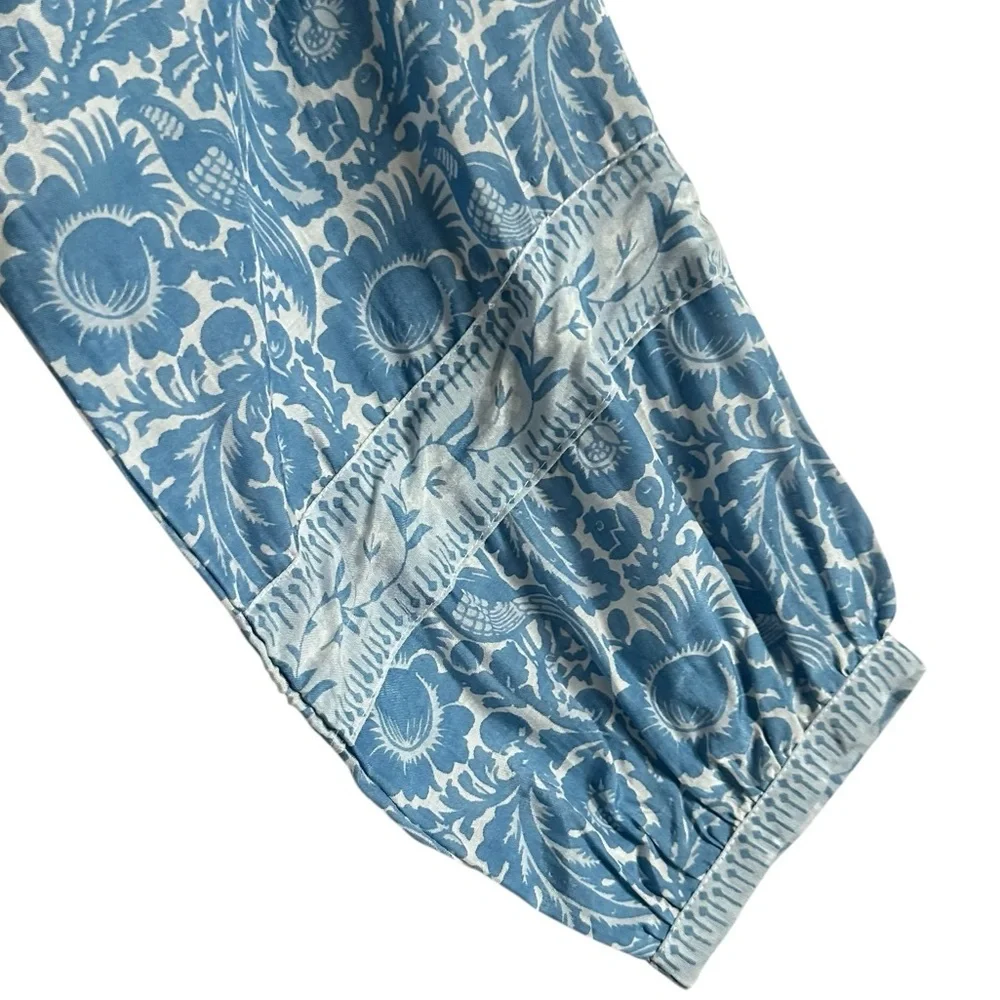 Cyclamen Jaipur Block Print Cotton Midi Dress Blue Peacock Prairie Cottagecore S